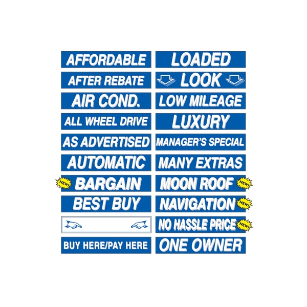 Car Dealer Depot 15" White & Blue Adhesive Windshield Slogans: Sharp Pk 163-SH - main